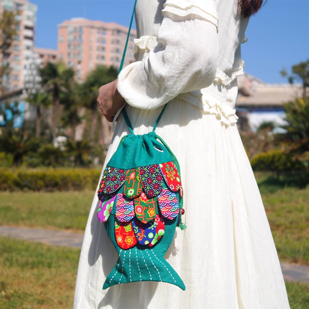 Нетканая сумка No. HTB-21 в этническом стиле форме рыбы и через плечо для покупок | Дом