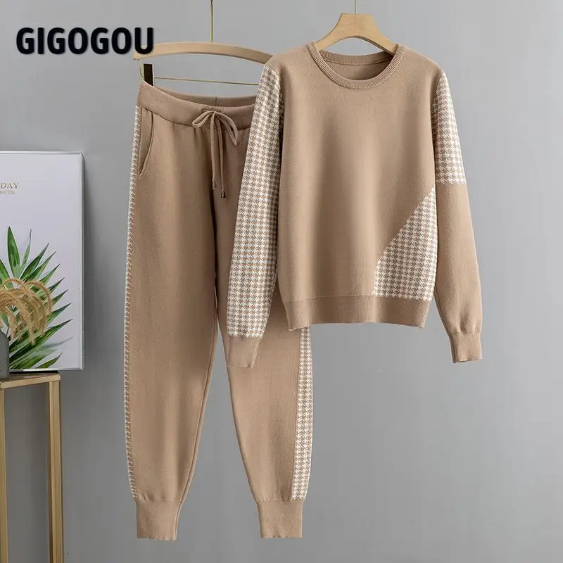Женский трикотажный комплект из 2 предметов GIGOGOU осенне зимний пуловер свитер +