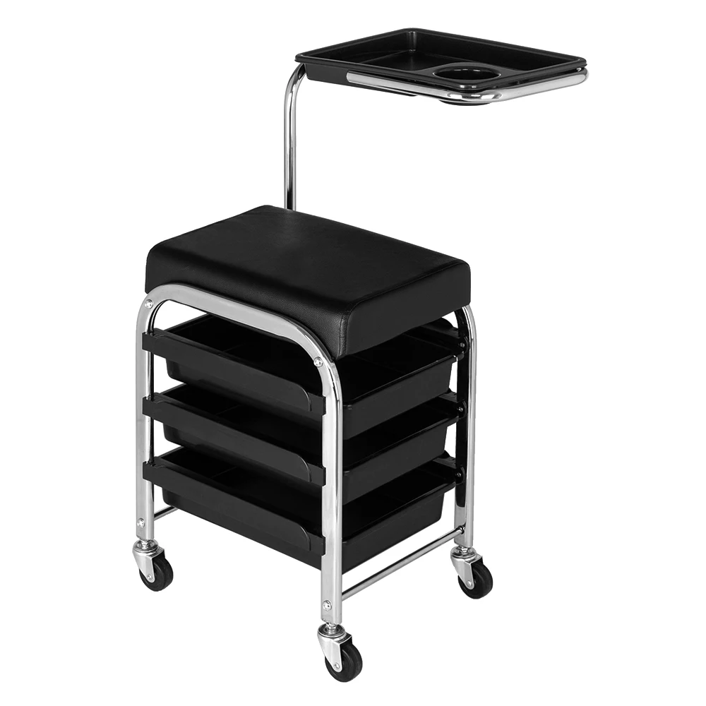 

Mobile Nail Pedicure Beauty Salon Trolley Chair Stool Black US Warehouse