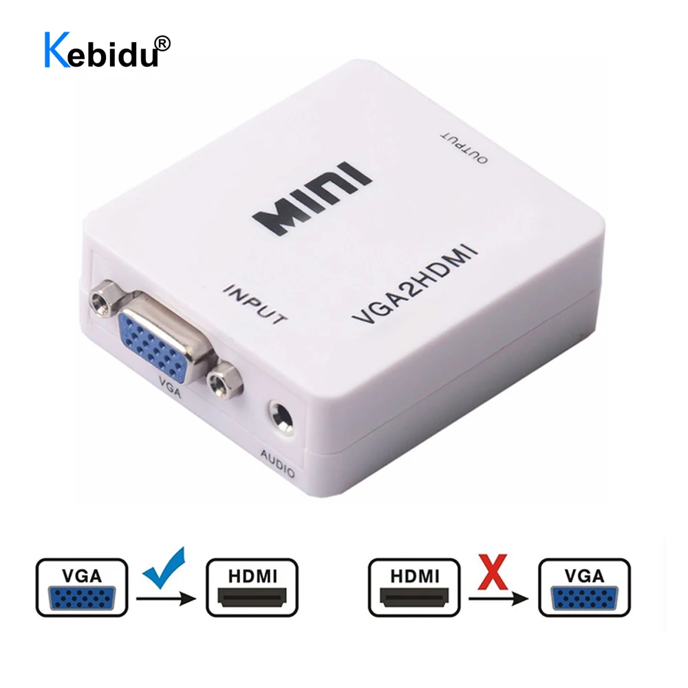 Портативный видеоадаптер Kebidu Mini VGA/HDMI 1080P для ноутбуков ПК HD ТВ проекторов |