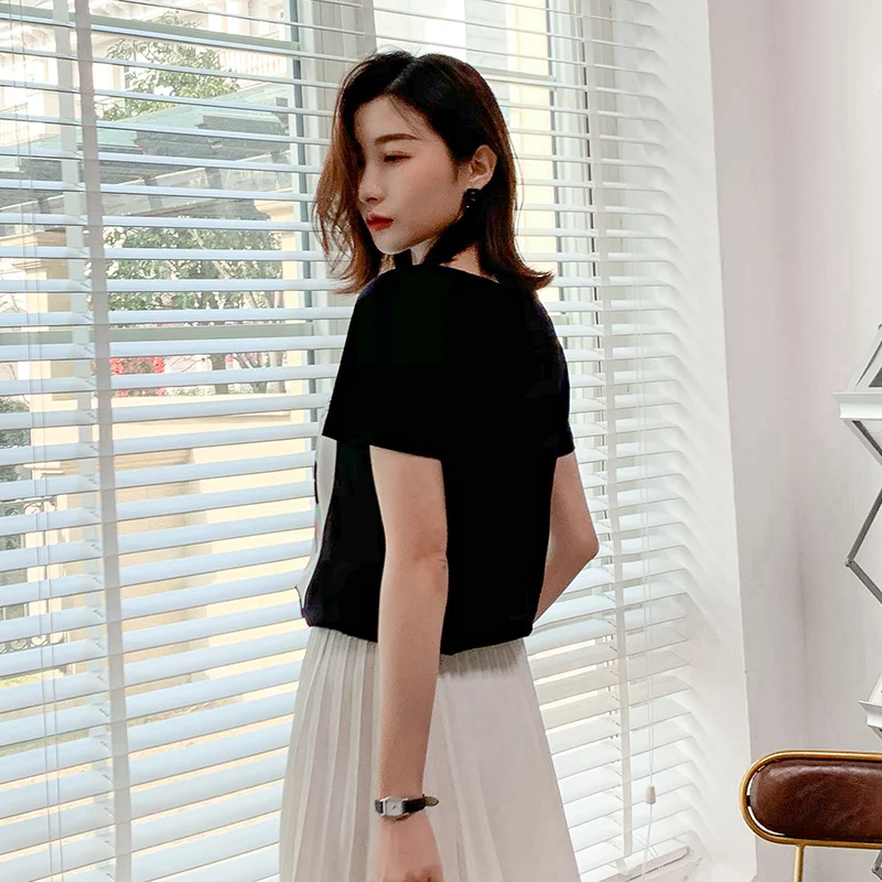 

Fashion New Cotton And Real Silk Knitted Short-Sleeved Ladies O-Neck Loose Large Size T-Shirt Thin Section Summer Pullover