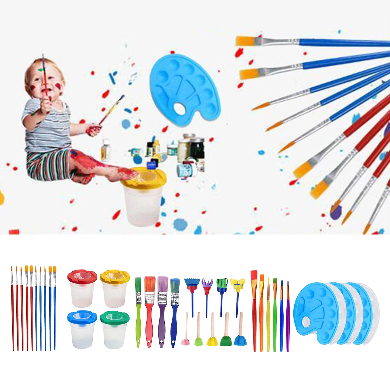 

39pcs/set Kids Toddlers Painting Brushes Palette Drawing Tools Kit Beginners