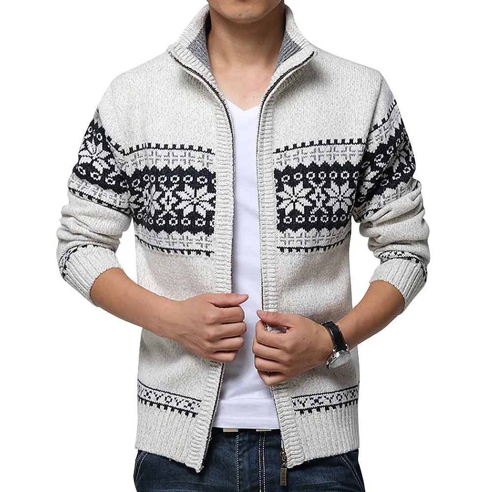 

New Autumn Winter Men's Sweater Wool Men Mandarin Collar Solid Color Casual Sweater Men's Thick Fit Brand Knitted Cardigans