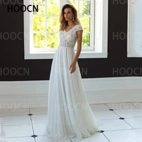 herburnl new designs wedding dress bohemian v neck short sleeves see through top chiffon a line beach white ivory bridal gowns