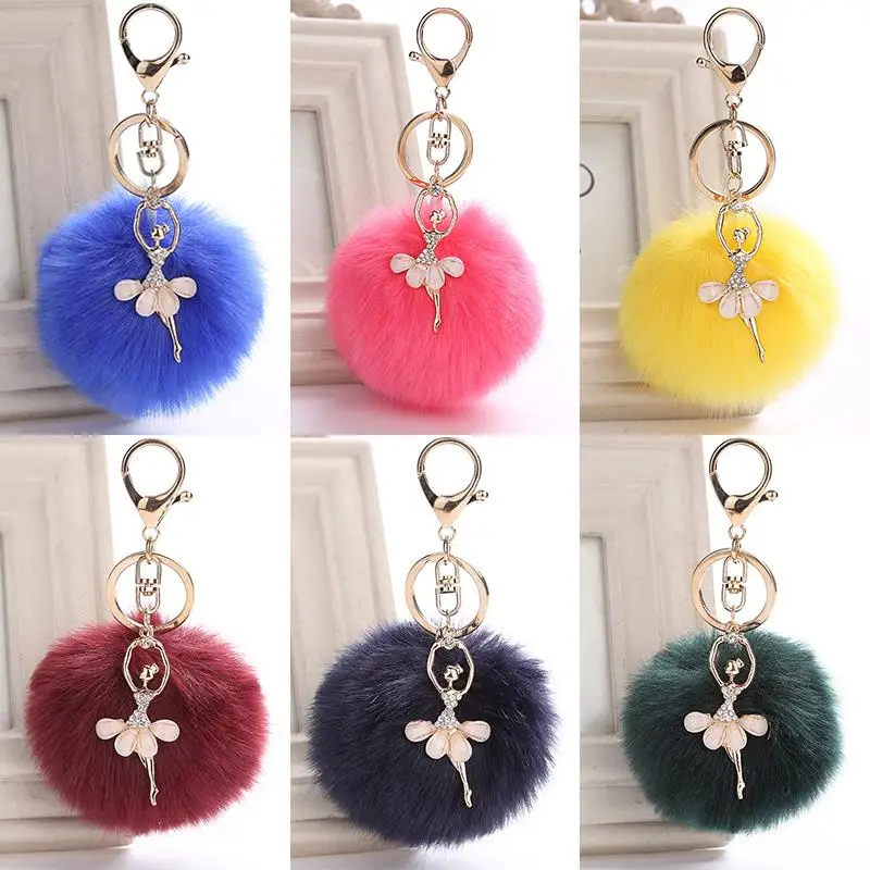 

1PC Dancing Angel Fluffy Pompom Key Chains Ballerina Girl Ball Keychain For Women Bag Car Pendant Ke