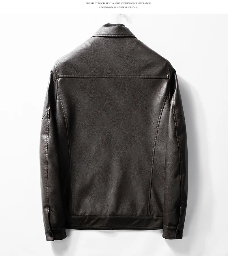 

Men Spring Causal Leather Jacket Coat Men Outfit Design Motor Biker Zip Pocket PU Leather Jacket Men
