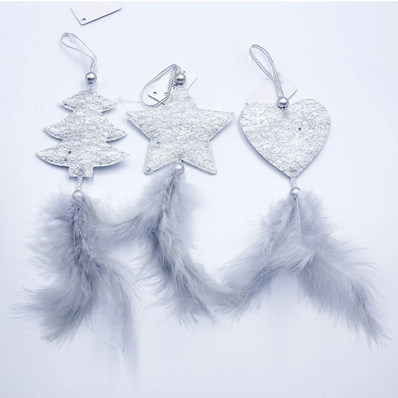 3pcs Christmas Decorations for Home Gold Silver Star Heart Christmas Tree Feather Pendant Xmas Ornaments New Year Decorations