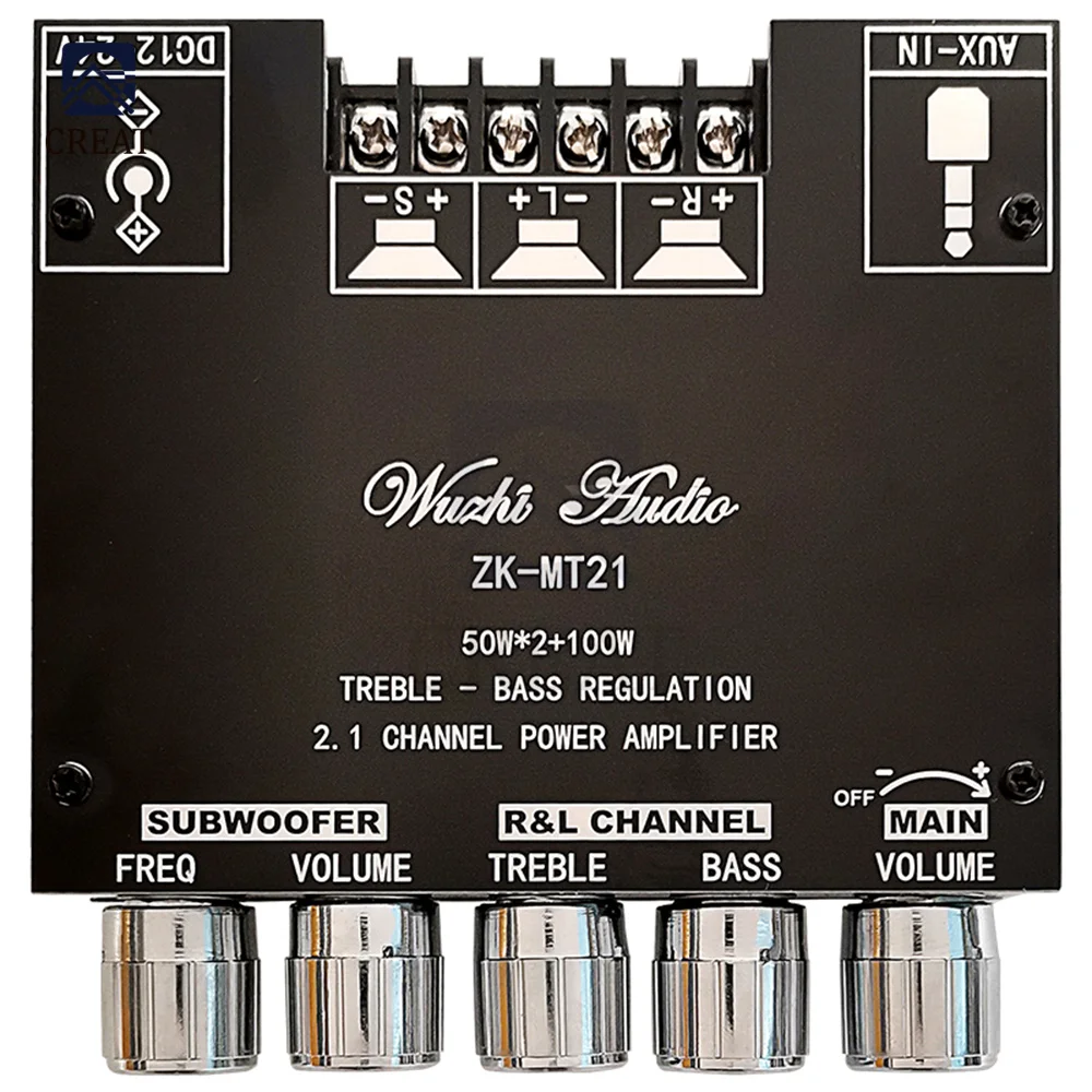 

ZK-MT21 TPA3116 2.1 Channel Bluetooth 5.0 Subwoofer Amplifier Board 50WX2+100W Power Audio Stereo Amplifier Board Bass AMP AUX