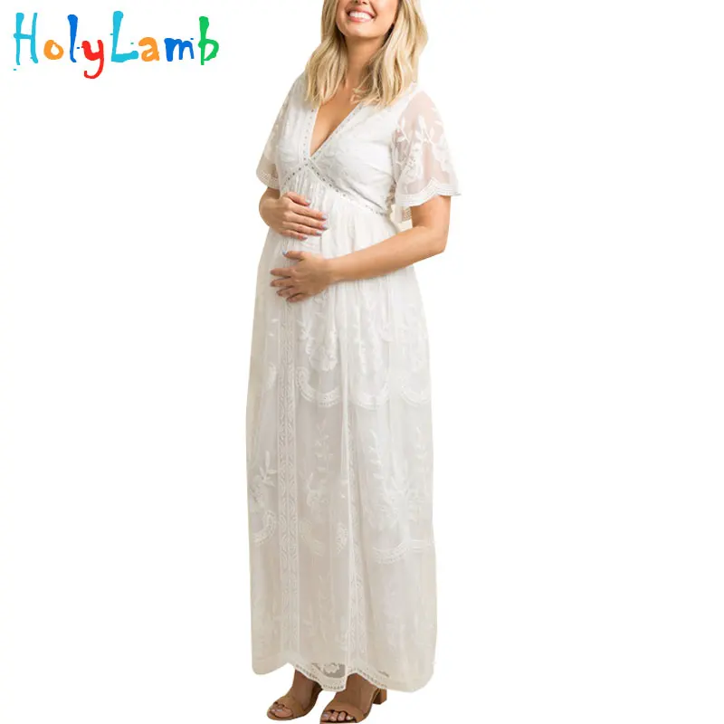 Новинка кружевные платья для беременных с коротким рукавом и V образным вырезом