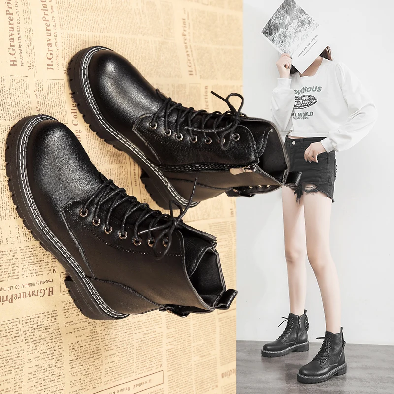 Женские ботинки на платформе женская обувь демисезонные мотоциклетные для Martin