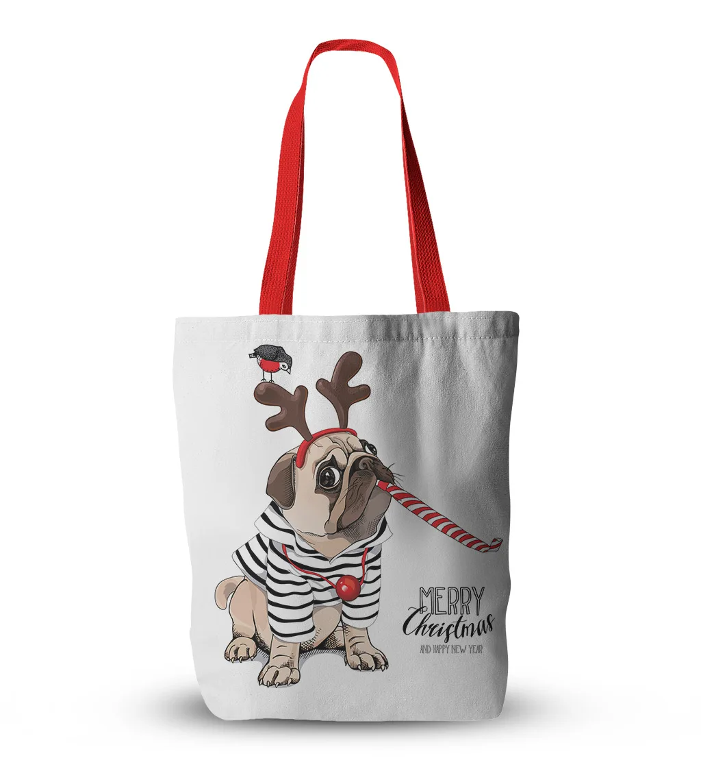

Christmas Shopping Bag Dog Illustration Print For Women Casual Tote Ladies Shoulder Bag Foldable Shopping Bag Outdoor Beach Bags