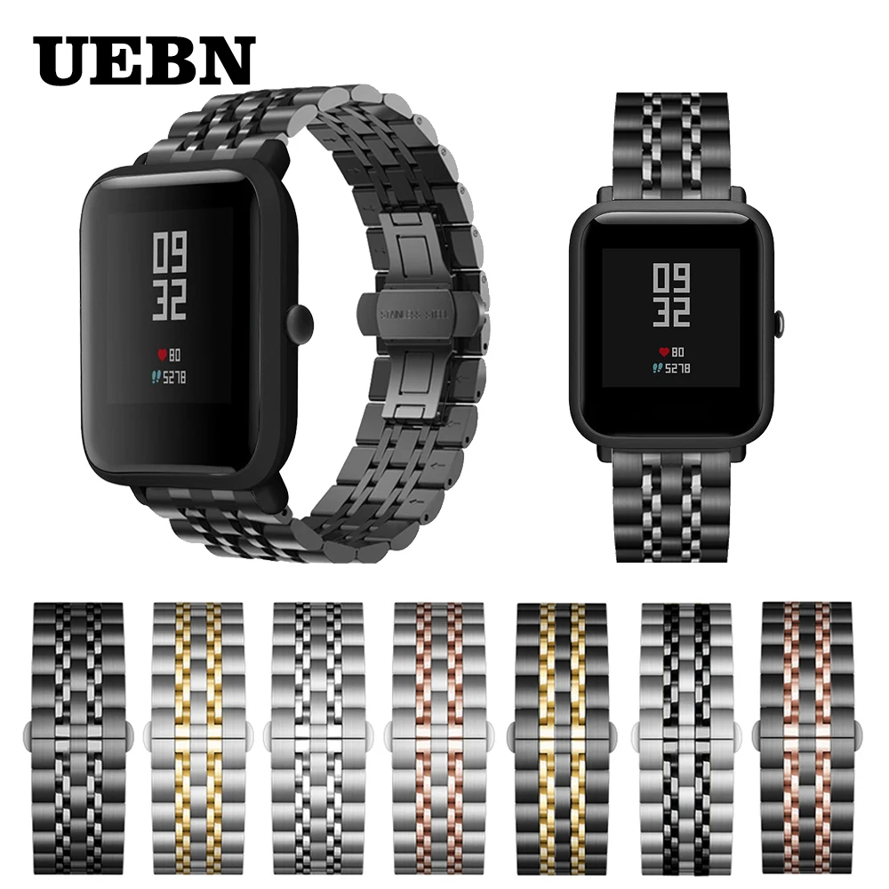 Металлический ремешок UEBN для xiaomi Huami Amazfit Bip браслет из нержавеющей стали GTS/GTR 42 мм