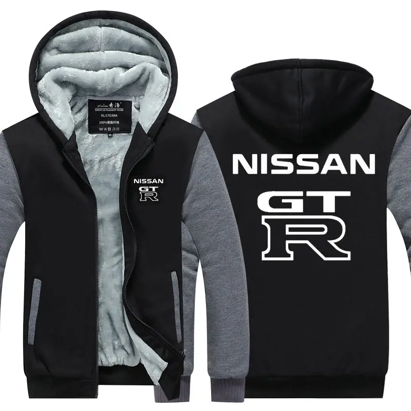 

New Korean Man Long Sleeved Velvet Hooded men Hoodies Nissan GTR GT-R sweatshirt male Females Thickening coat casual Tops