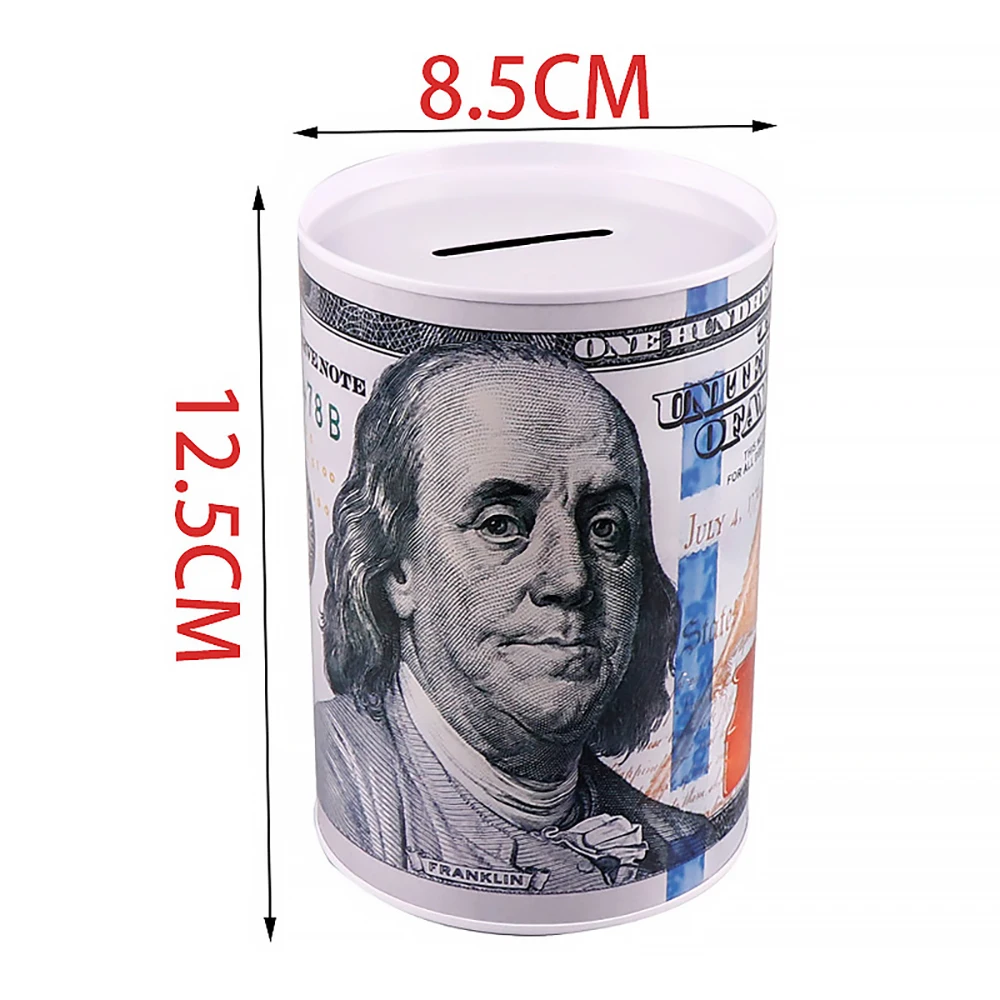 

1PCs Creative Tinplate Cylinder Piggy Bank Euro Dollar Picture Box Household Saving Money Box Home Decoration Money Boxes