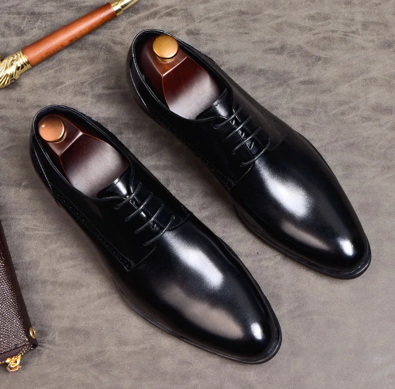 Черные винно-красные туфли-оксфорды мужские модельные туфли из натуральной кожи
