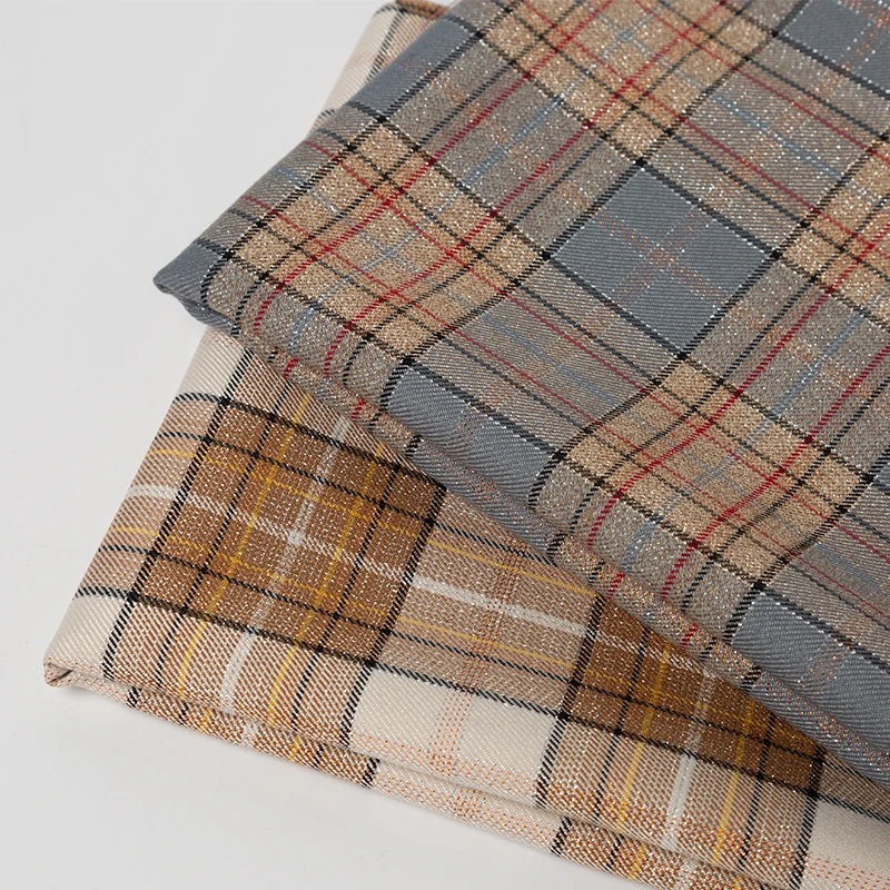

148cmx50cm polyester twill check cloth yarn dyed Scottish stretch plaid fabric for clothes garment bags JK Pleated skirt uniform