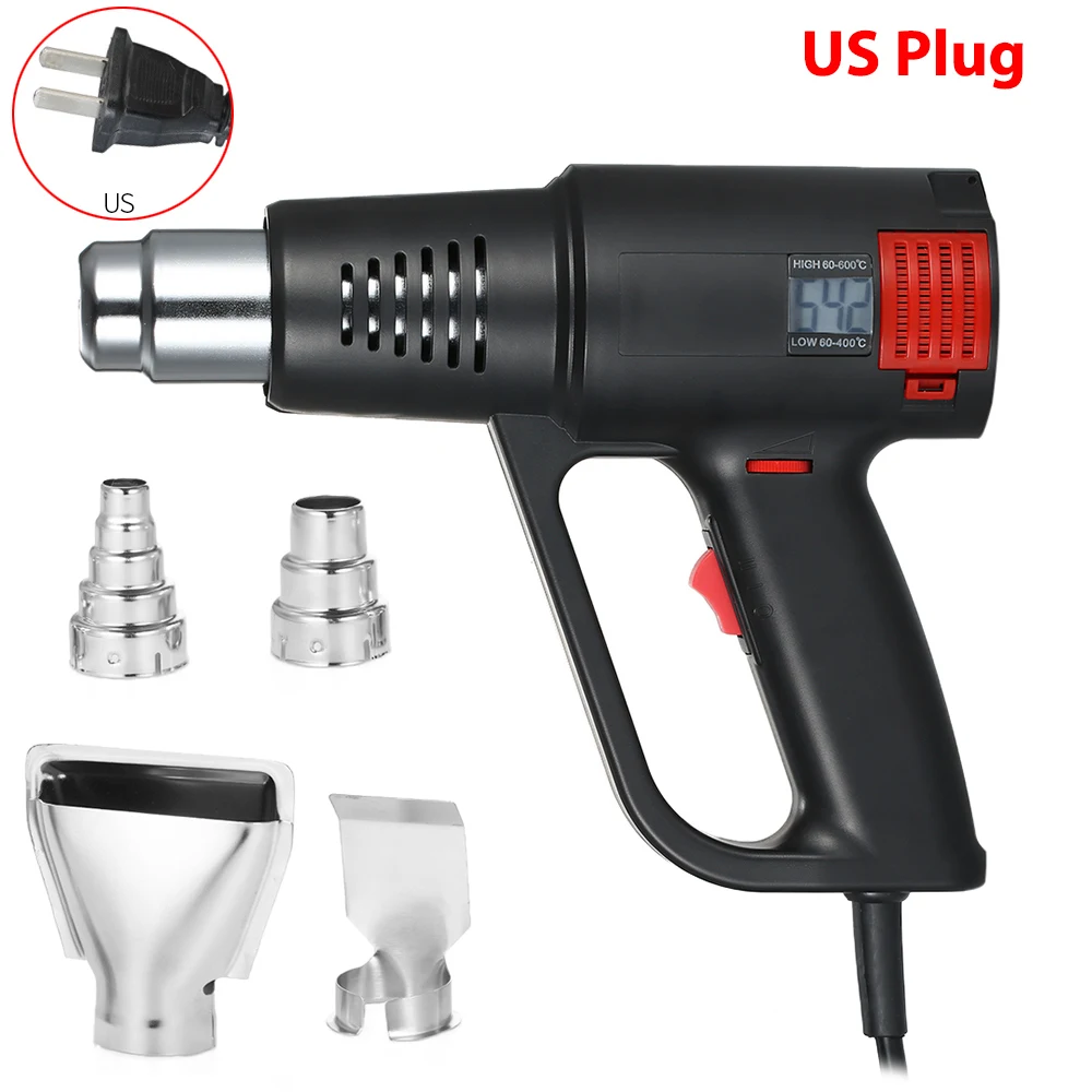 US Plug 2000 Вт Тепловая пушка для пайки волос фен для горячего воздуха пистолет с контролем температуры строительный фен для волос тепловые пушки с 4 насадками электроинструменты - Цвет: US Plug