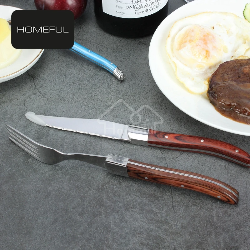 Премиум Laguiole зубчатые стейк нож вилка набор с Pakka дерева и валик рукоятка | Дом сад