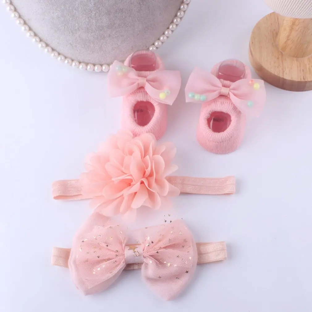 

Baby Headband Socks Set Elastic Bow Crown Hair Band Newborn Infant Lace Flower Cotton Socks Baby Girl Hair Accessories
