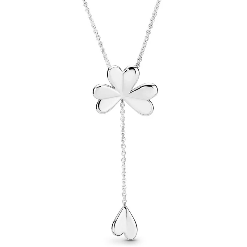 

100% 925 Sterling Silver Shining Wish Timeless Elegance Lucky Four-leaf Clover Pan Necklace For Fine Bead Charm Diy Jewelry