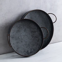 european retro round iron plate with handle metal vintage bread tray home decoration garden restaurant table photographing