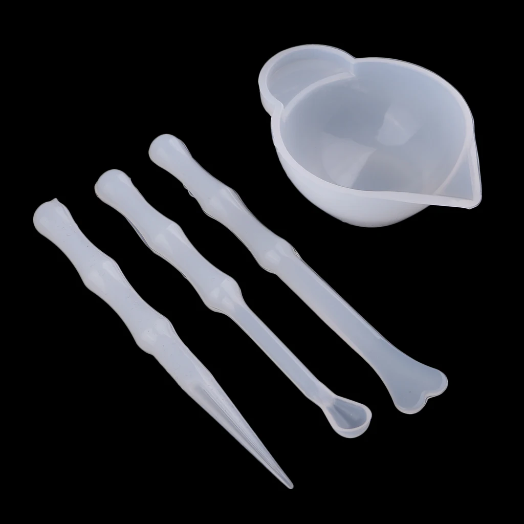 

4x Silicone Measuring Cups & Stirrer Liquid Epoxy Resin Casting Jewelry Making