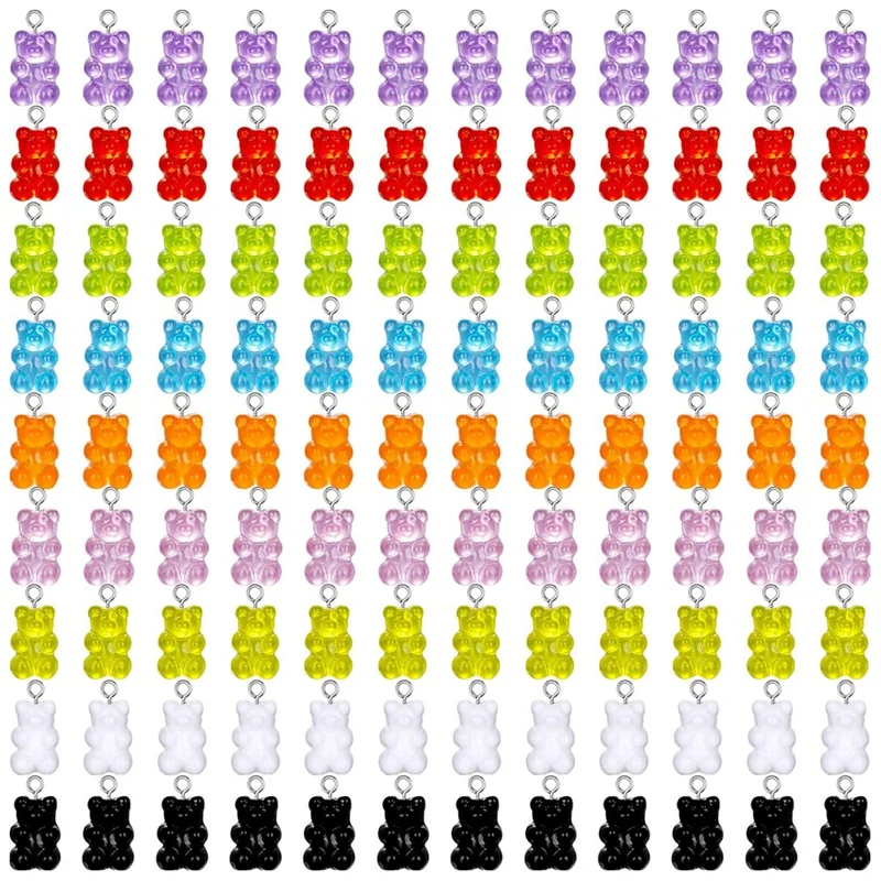 

108 Pcs Colorful Gummy Bear Charms Pendants Resin Bear Keychains for DIY Jewelry Necklace Supplies