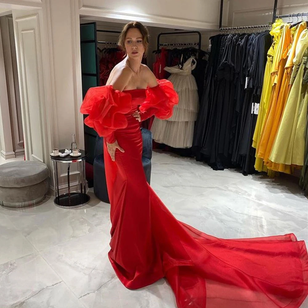 

Red Long Mermaid Evening Dresses 2021With Detachable Sleeves Sweetheart Floor Length Formal Prom Party Gowns vestido de fiesta