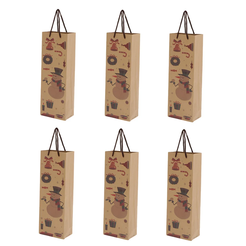 6 шт сумки для бутылок вина крафт-бумажный мешок с ручками веревки рождественские