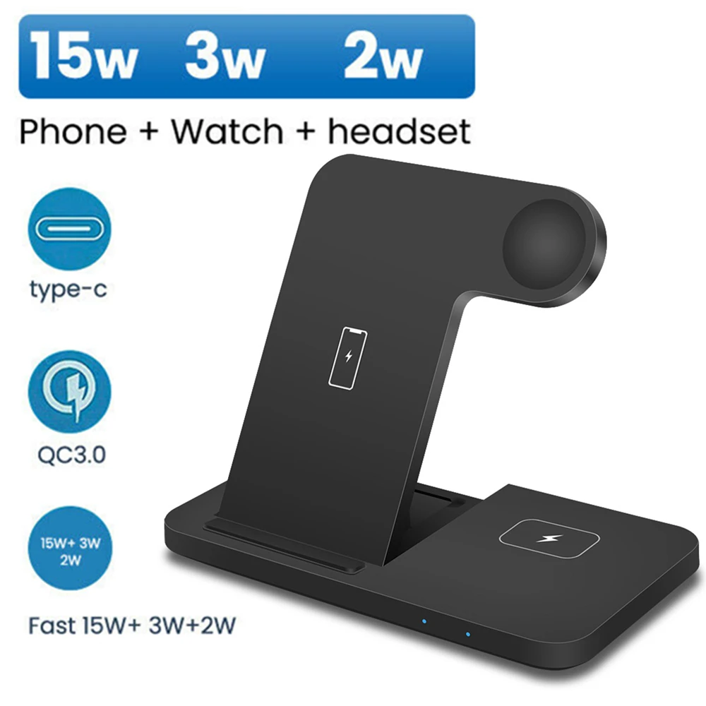 15w qi wireless charger stand for iphone 13 12 11 xs xr x 8 3 in 1 fast charging dock station for apple watch 6 se 5 airpods pro free global shipping