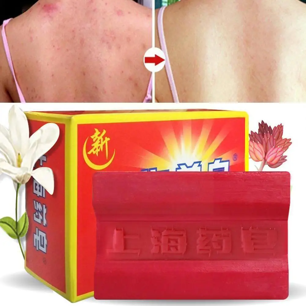 

90g Transparent Red China Medicated Soap Back Chest Bath Anti Acne Soap Healthy Soap Medicated Fungus E0Y4