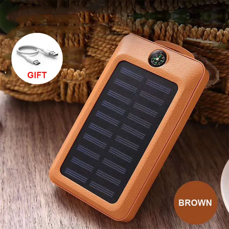 Brown 1pc Мобильный Внешний аккумулятор 20000 мАч, флэш-светильник, солнечная зарядка, USB, портативный, для кемпинга, светодиодный светильник, для улицы, подвесной фонарь с компасом, для телефона - Испускаемый цвет: Brown 1pc