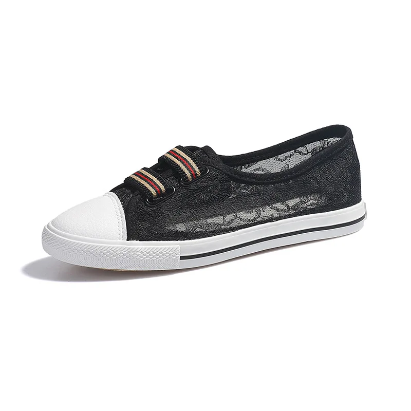 

Summer new lace shallow mouth mesh shoes one-pedal small white shoes flat bottom breathable canvas shoes women