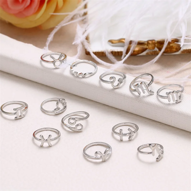 DAXI Vintage 12 Constellations Rings For Women Silver Color Finger Couple Ring Set 2019 Anillos Female Statement Fashion Jewelry | Украшения