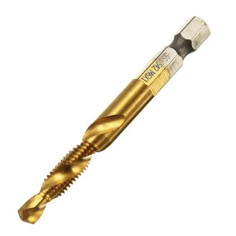 6pcs M3-M10 Combination Drill Screw Tap Bit Set 1/4'' Hex HSS 6542 Titanium Coated Thread Spiral Deburr Countersink Bits |