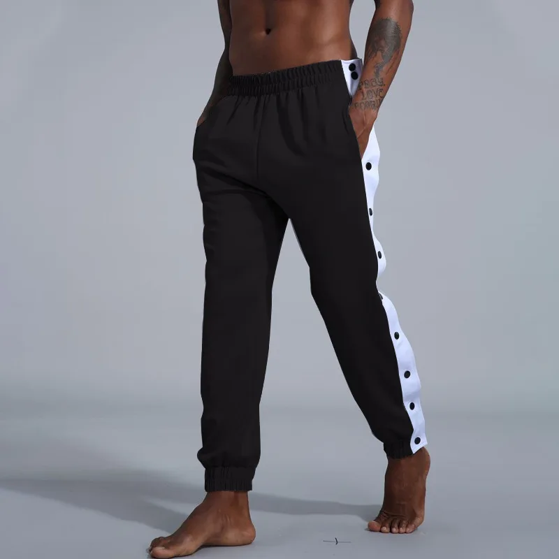 Men Basketball Pants Side Striped Button Easy To Wear Mens Casual Pant Loose Sweatpants | Мужская одежда