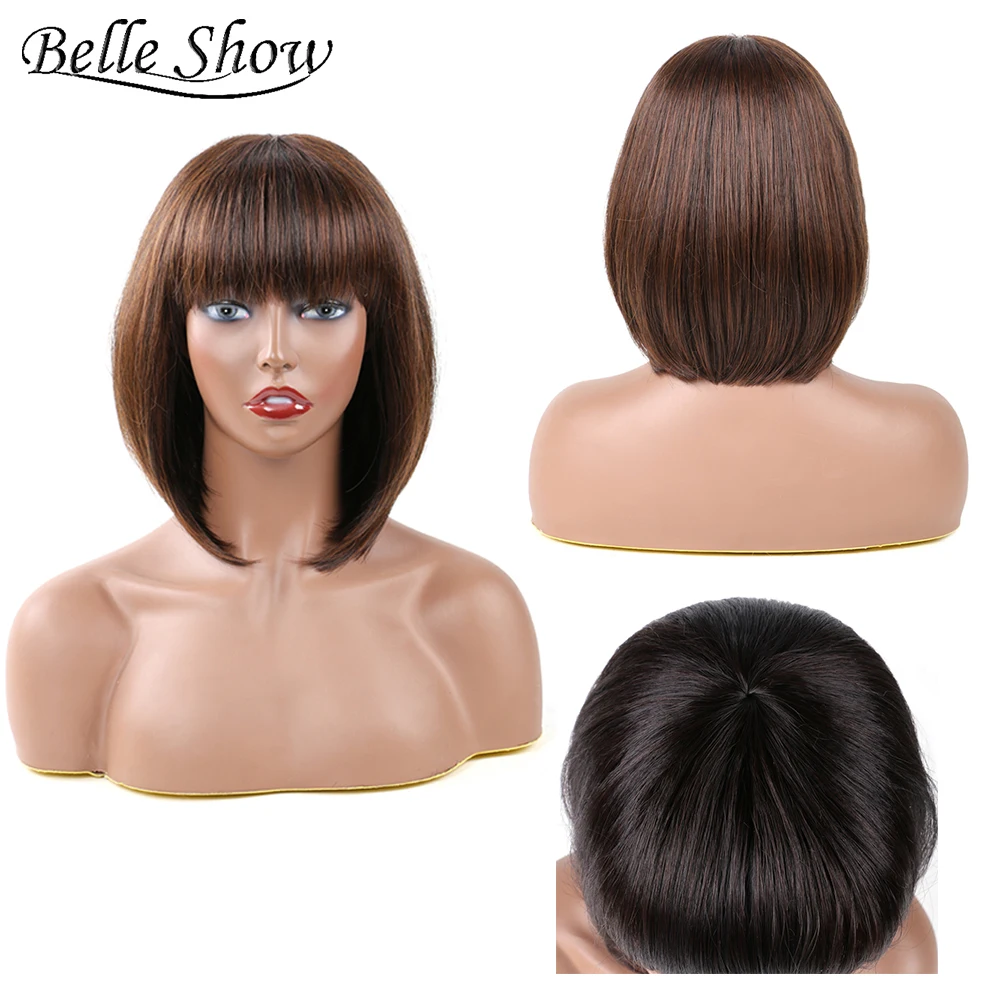 Belle Show синтетический короткий боб парик с Wispy челкой для женщин Aline Bob парики