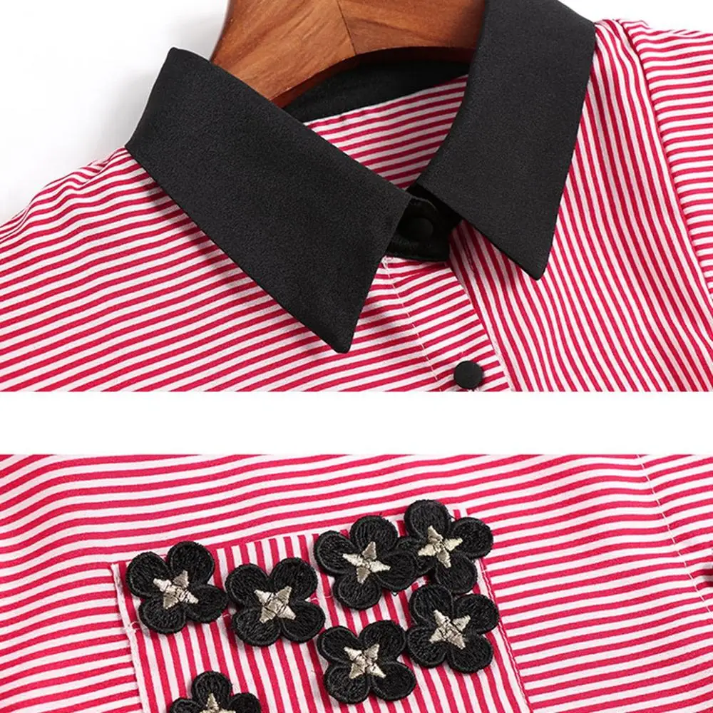 

Plus size women's shirts summer fashion striped shirts women blouse tops elegant ladies casual applique large size shirts 4XL