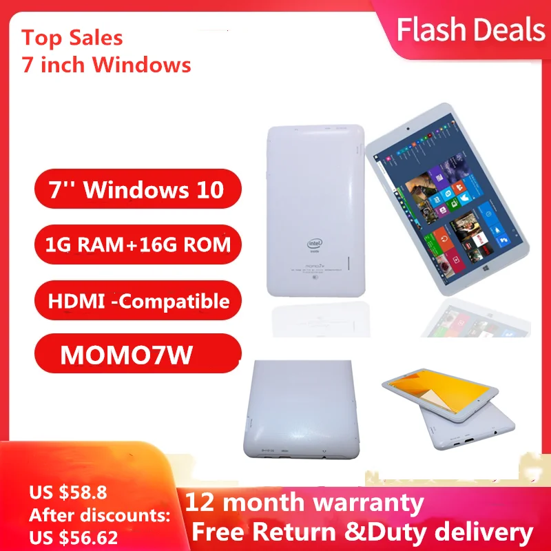 Лидер продаж 7-дюймовый планшет Windows 10 MOMO7W Mini PC 1 ГБ DDR + 16 четырехъядерный процессор
