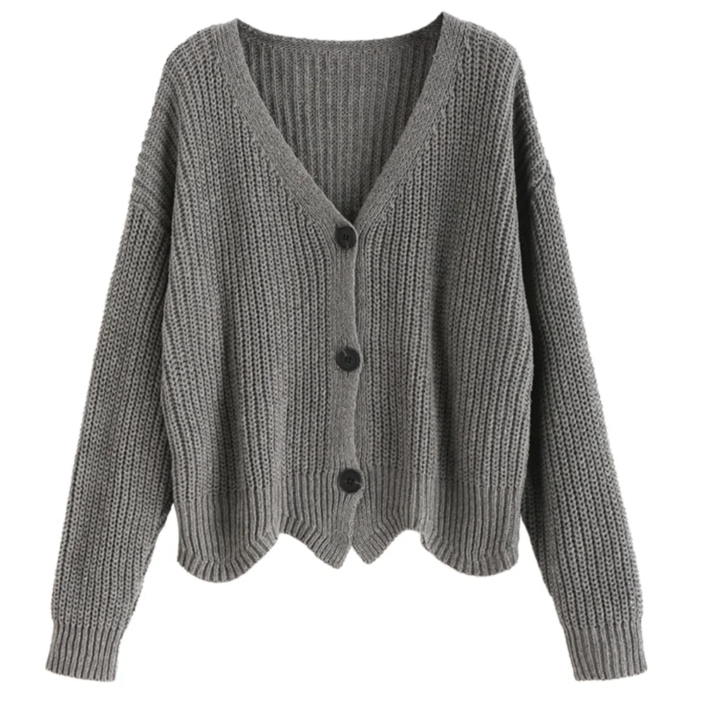 ZAFUL осенний женский кардиган вязаный длинный рукав v-образный вырез спущенное