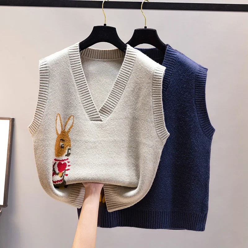 

Knitted Sweater Vest Women Casual Vintage Cropped Top Fashion Korean Cute V Neck Sleeveless Wool Knit Sweaters Vest Knitwear