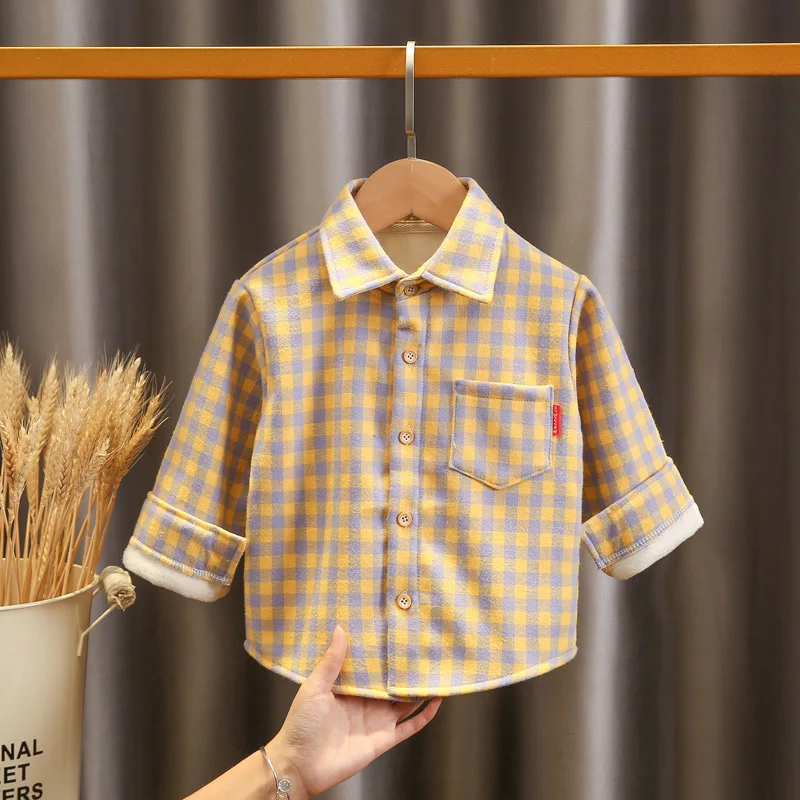 

12M-4Y Baby Boys Winter Clothing Plus Velvet Plaid Shirt Jacket Thick Shirt Toddler Kids Clothes Fashion Boy Shirt Birthday Gift