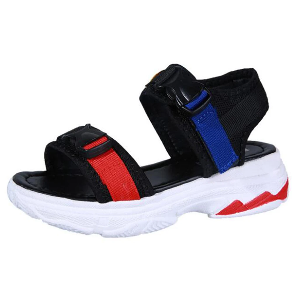 Сандалии женские на плоской платформе спортивные босоножки без застежки обувь