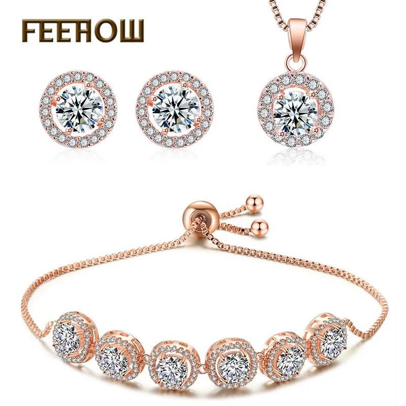 Женские серьги подвески FEEHOW круглые с кубическим цирконием ААА свадебные