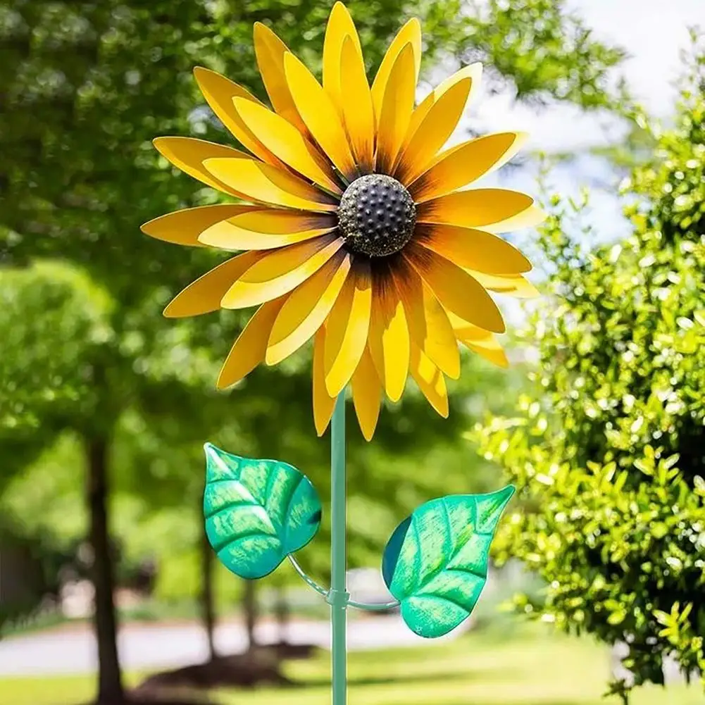 

Sunflower Metal Rotating Windmill Garden Wrought Iron Flower Wind Spinner With Stake Lawn Landscape Roadside Decor Windmill #W0