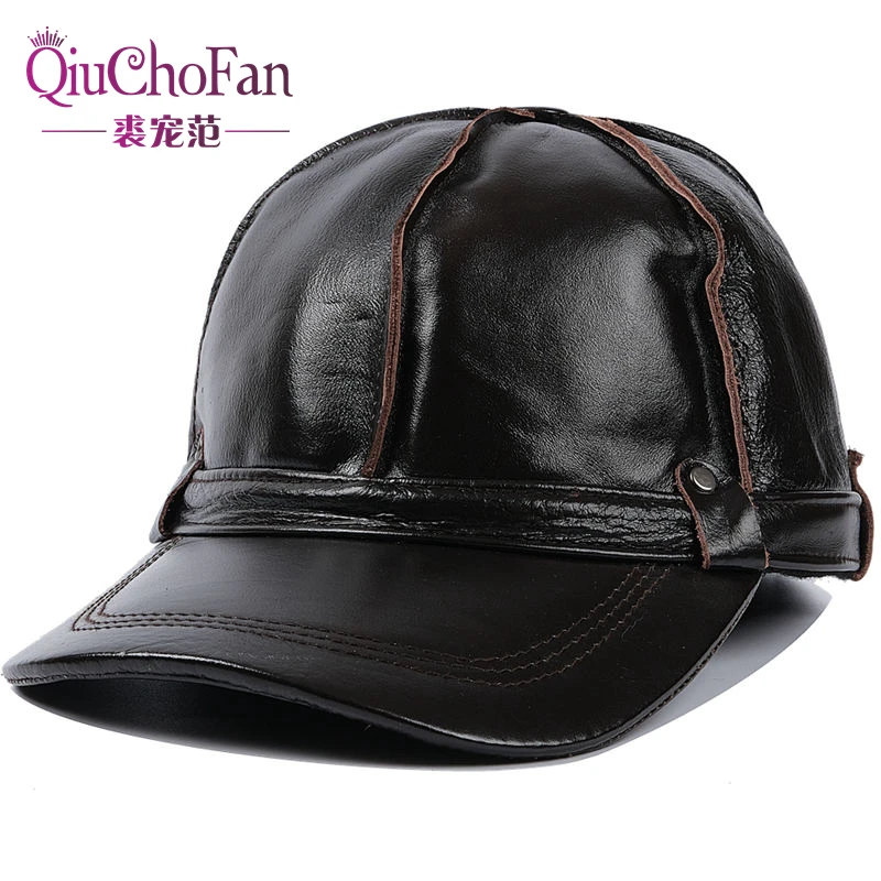 

Брендовая мужская бейсболка из натуральной кожи, модная осенне-зимняя шапка из натуральной коровьей кожи, бейсболки из натуральной воловье...