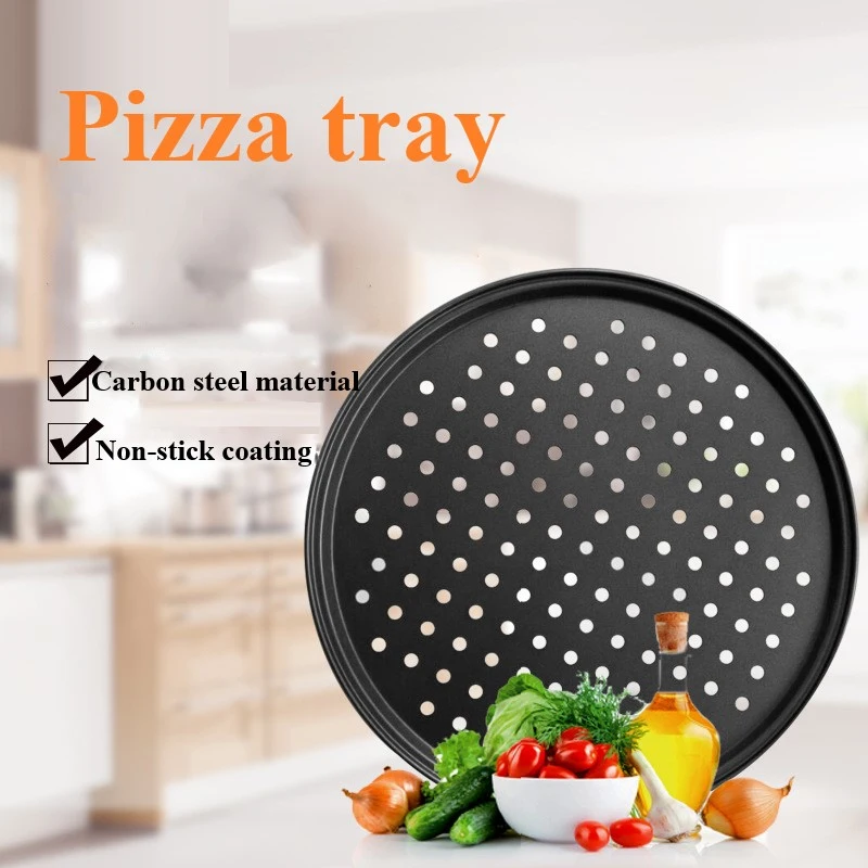 

Round Pizza Mold Scratch Resistant Pizza Tray Non-Stick Punching Bread Sushi Mould Carbon Steel Baking Tray Home Kitchen Tools