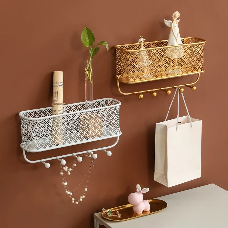

Nordic Style Craft Wall Shelf Hook Wall Hanging Hanging Basket Clothes Storage Basket Iron Flower Basket