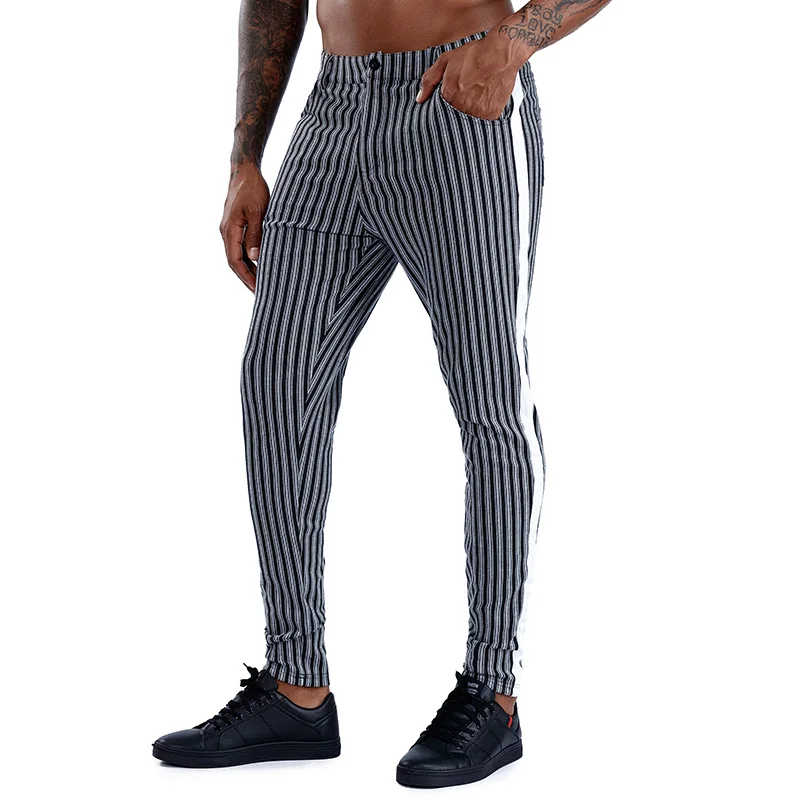 

Mens Streetwear Chinos Plaid Casual Pants Fitness Men Skiny Bottom Jogger Pants Sweatpants Fashion Trousers Stripe Track Pants
