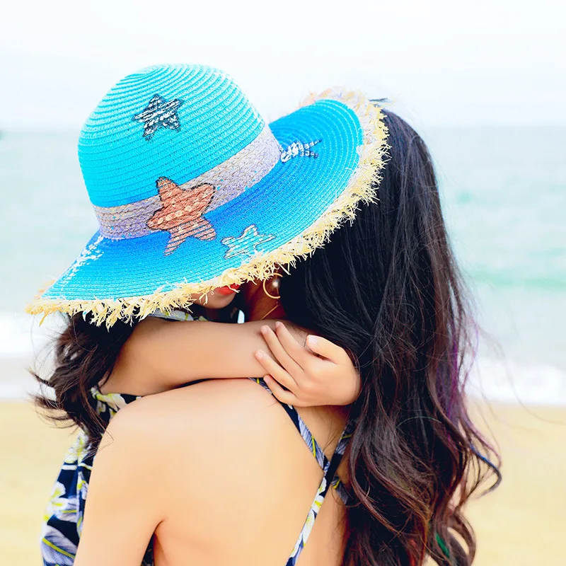 National Graffiti Hand-painted Sea Hair Edge Lafite Straw Hat Female Summer Holiday Vacation Beach Shade Parent-child Sun Hats |